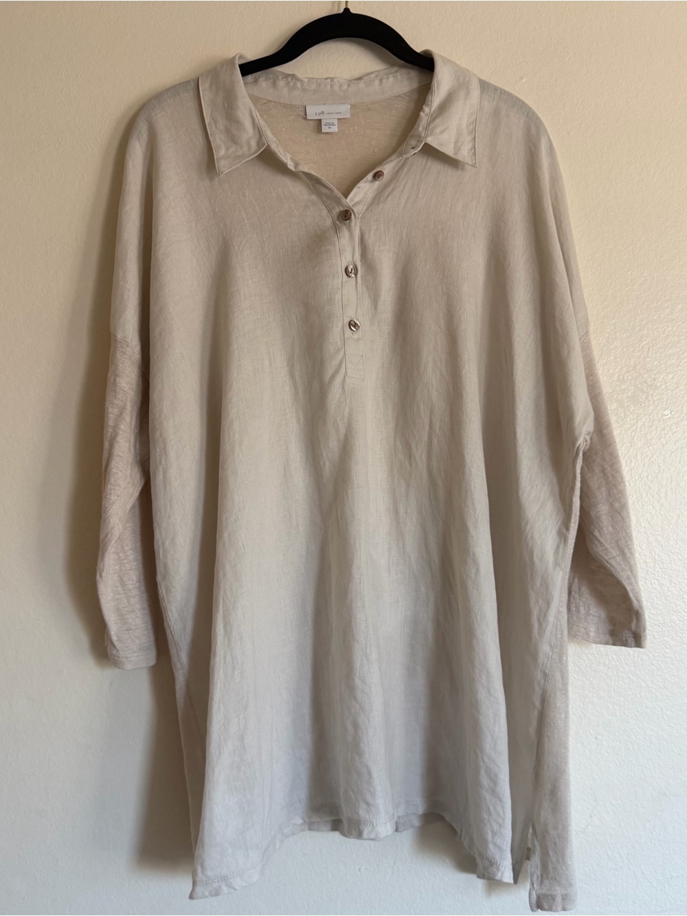 J. Jill Light Beige Linen-Blend Button Pullover Tunic Beachy Coastal XL